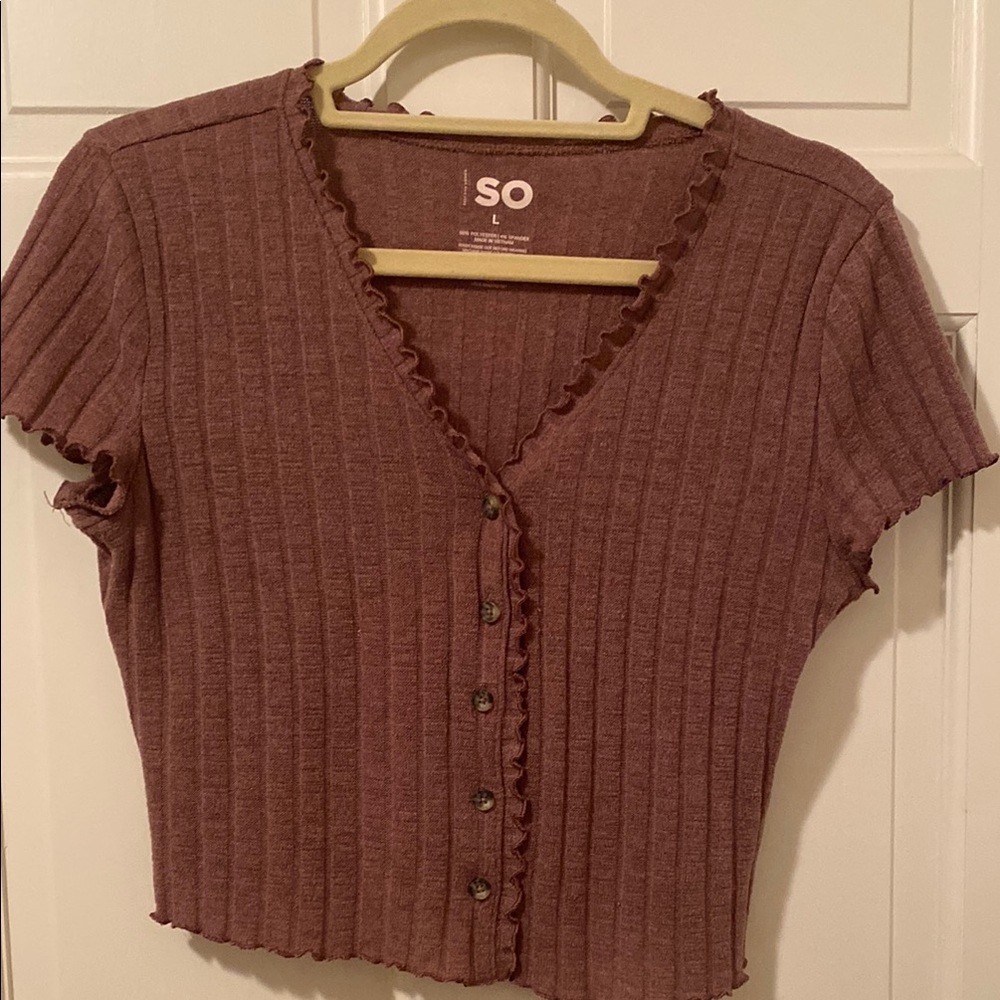 SO Pink Ribbed Button Down Shirt Short Sleeve
